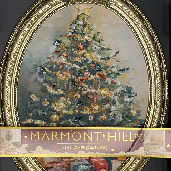 Marmont Hill Christmas Tree Oval Gold Frame Wall Art Holiday Décor 11x14 - Picture 2 of 3